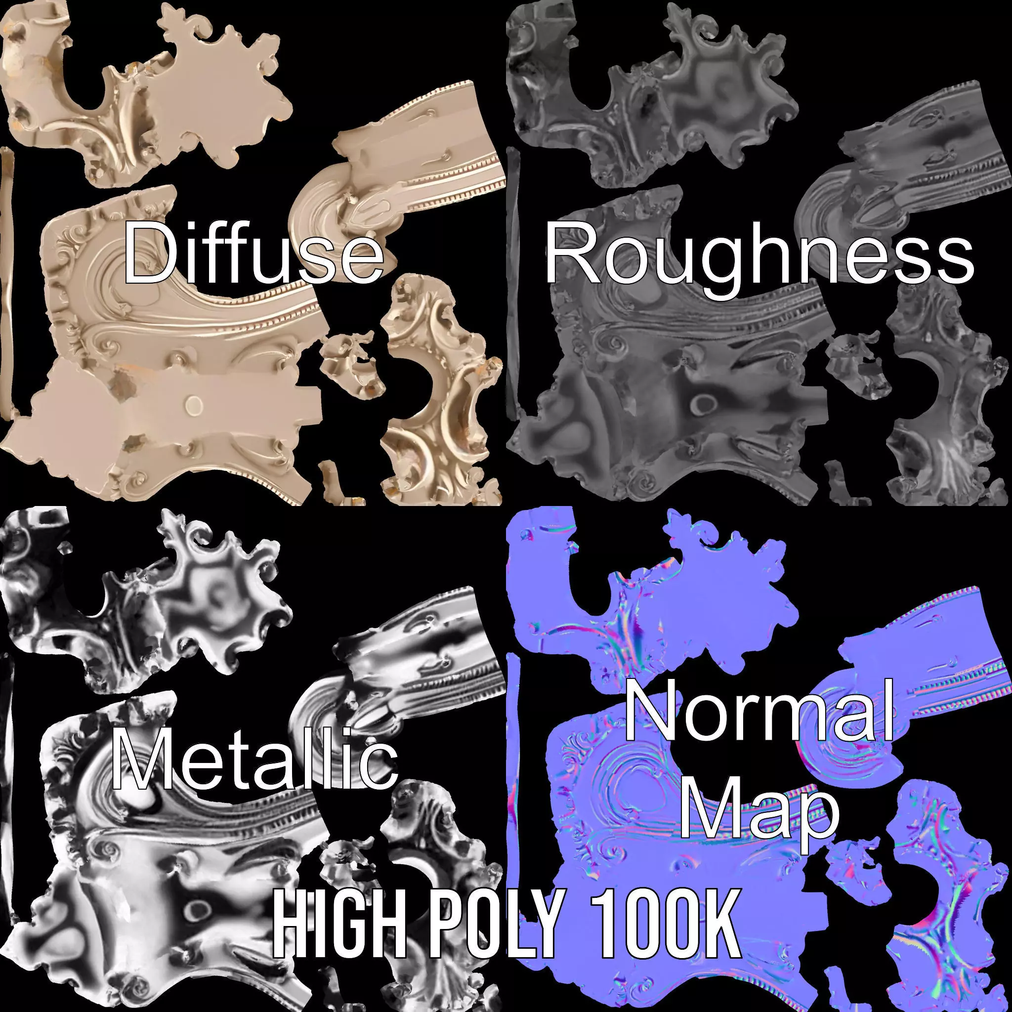 Ornate Brass Handle model pack Low-poly 3D model_4