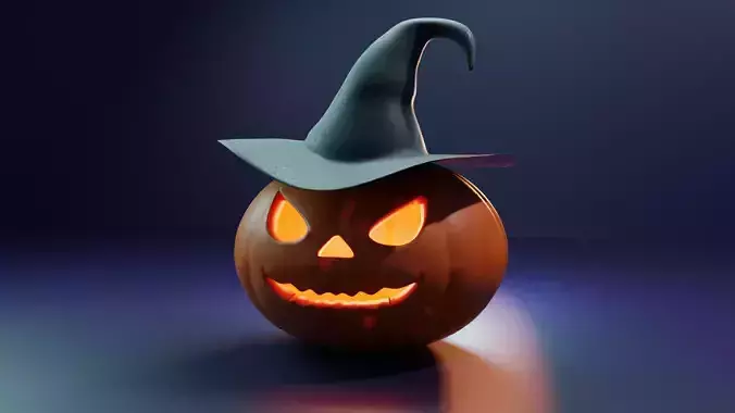 Halloween Jack-o-Lantern with Witch Hat - Freebie 3D Model