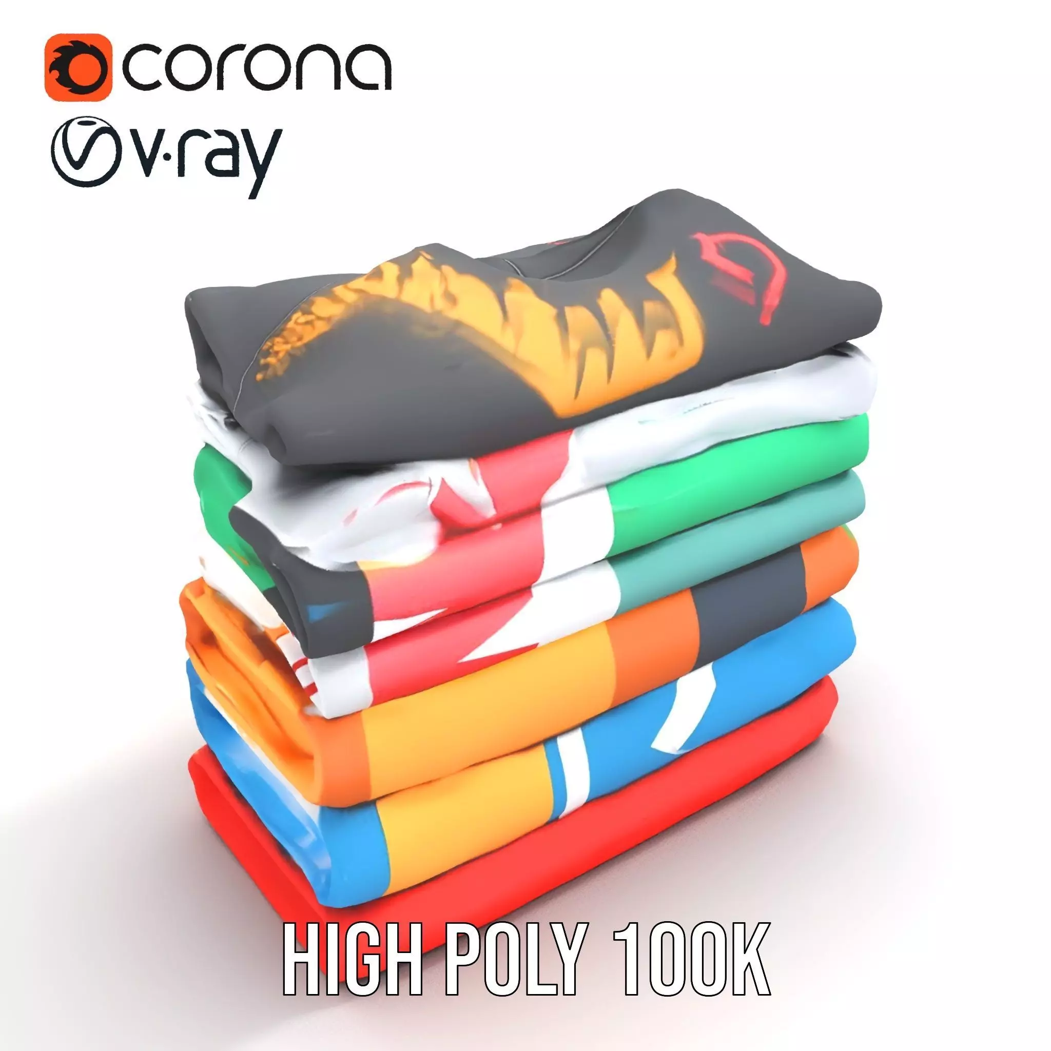 Colorful TShirt Stack model pack Low-poly 3D model_30
