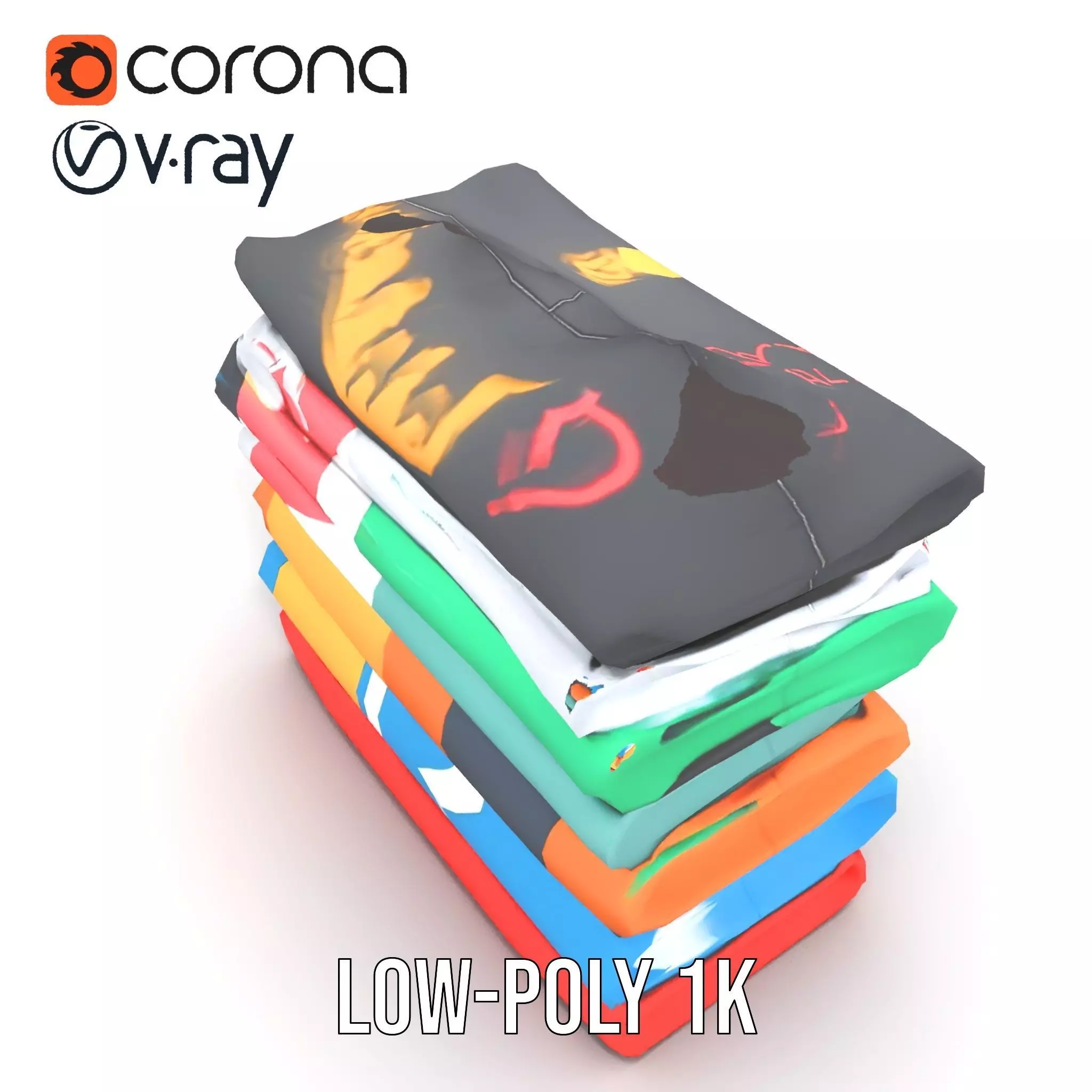 Colorful TShirt Stack model pack Low-poly 3D model_13