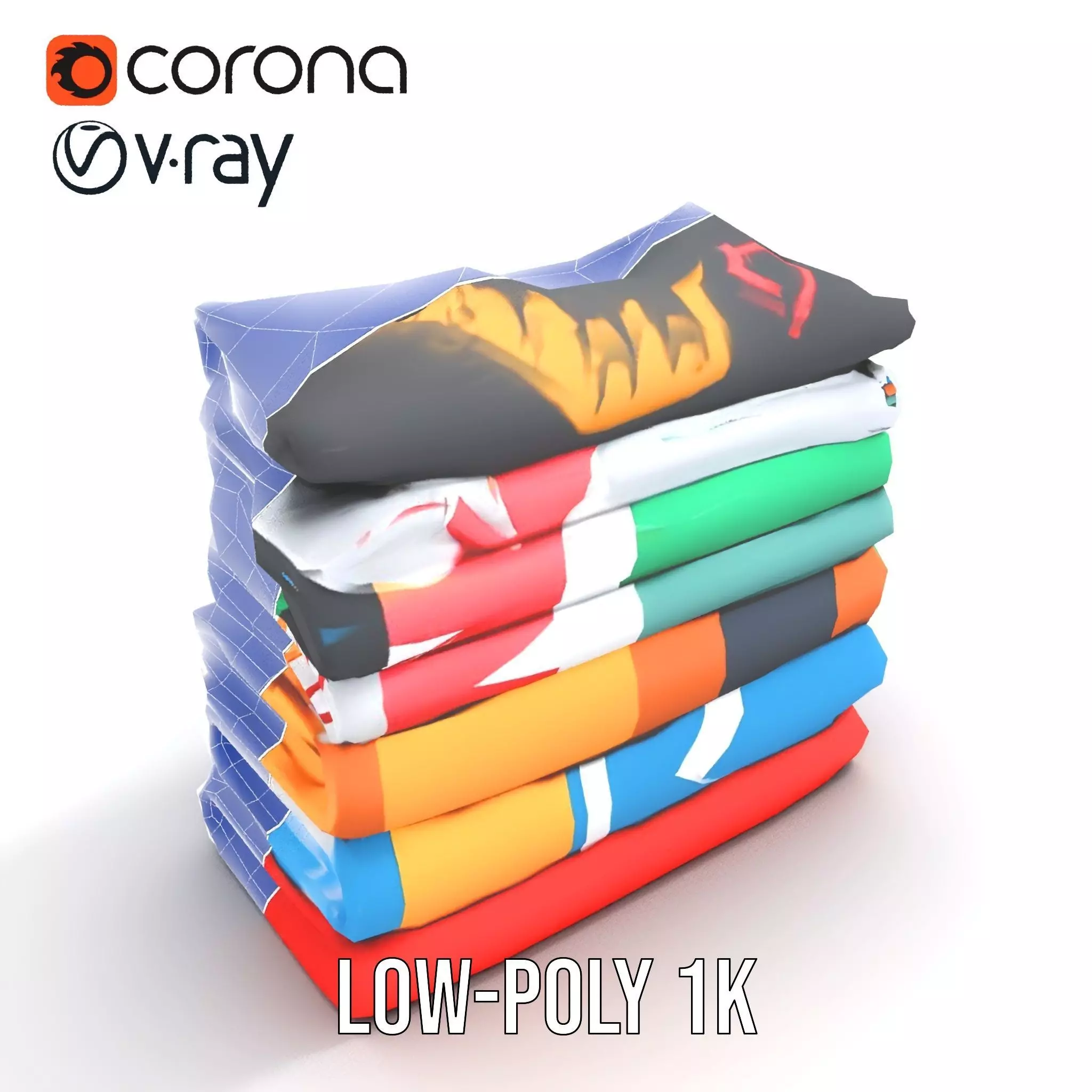Colorful TShirt Stack model pack Low-poly 3D model_32