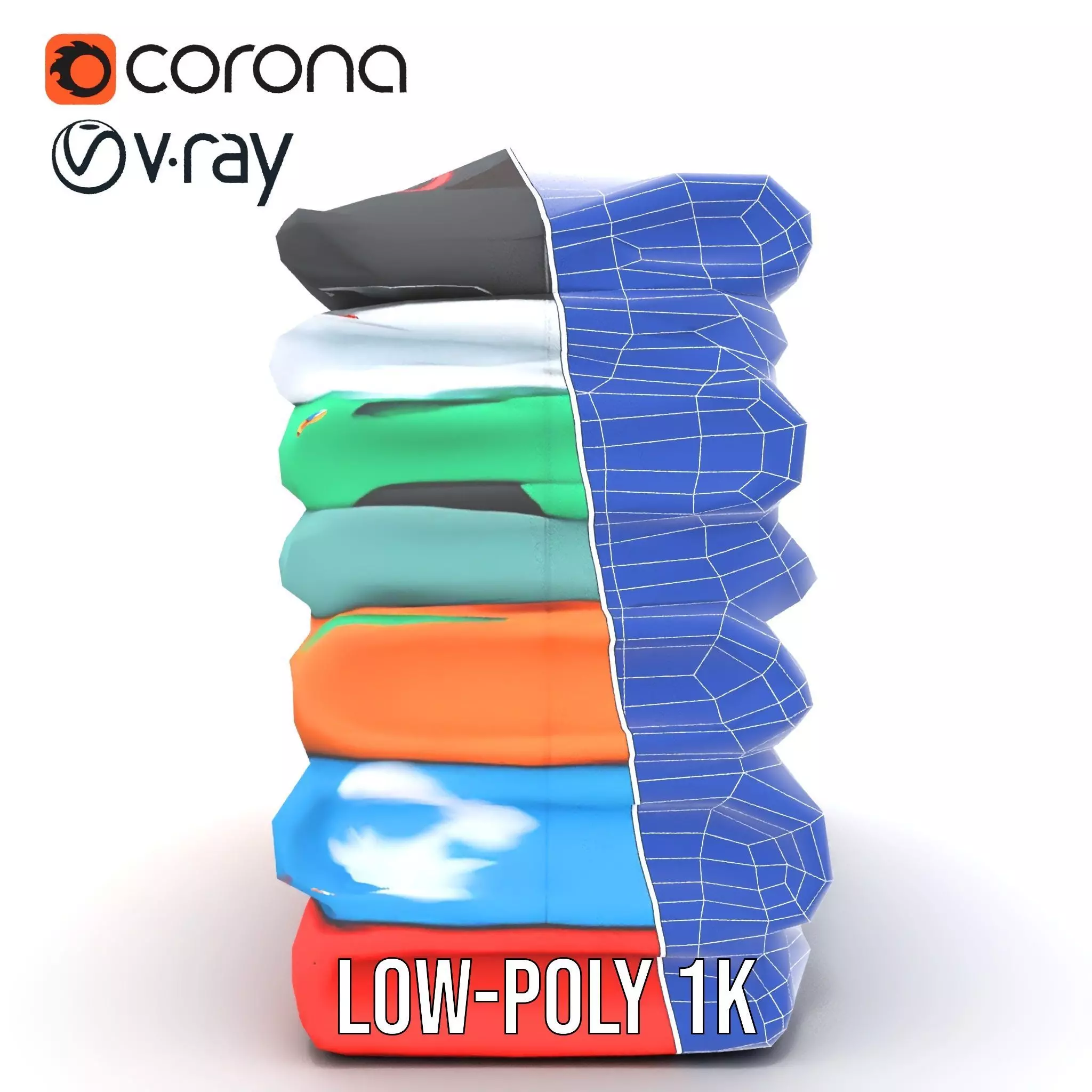 Colorful TShirt Stack model pack Low-poly 3D model_26