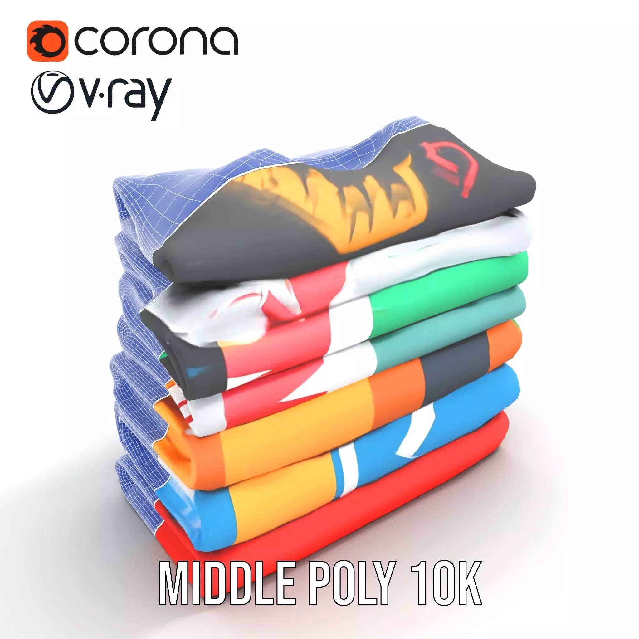 Colorful TShirt Stack model pack Low-poly 3D model_25