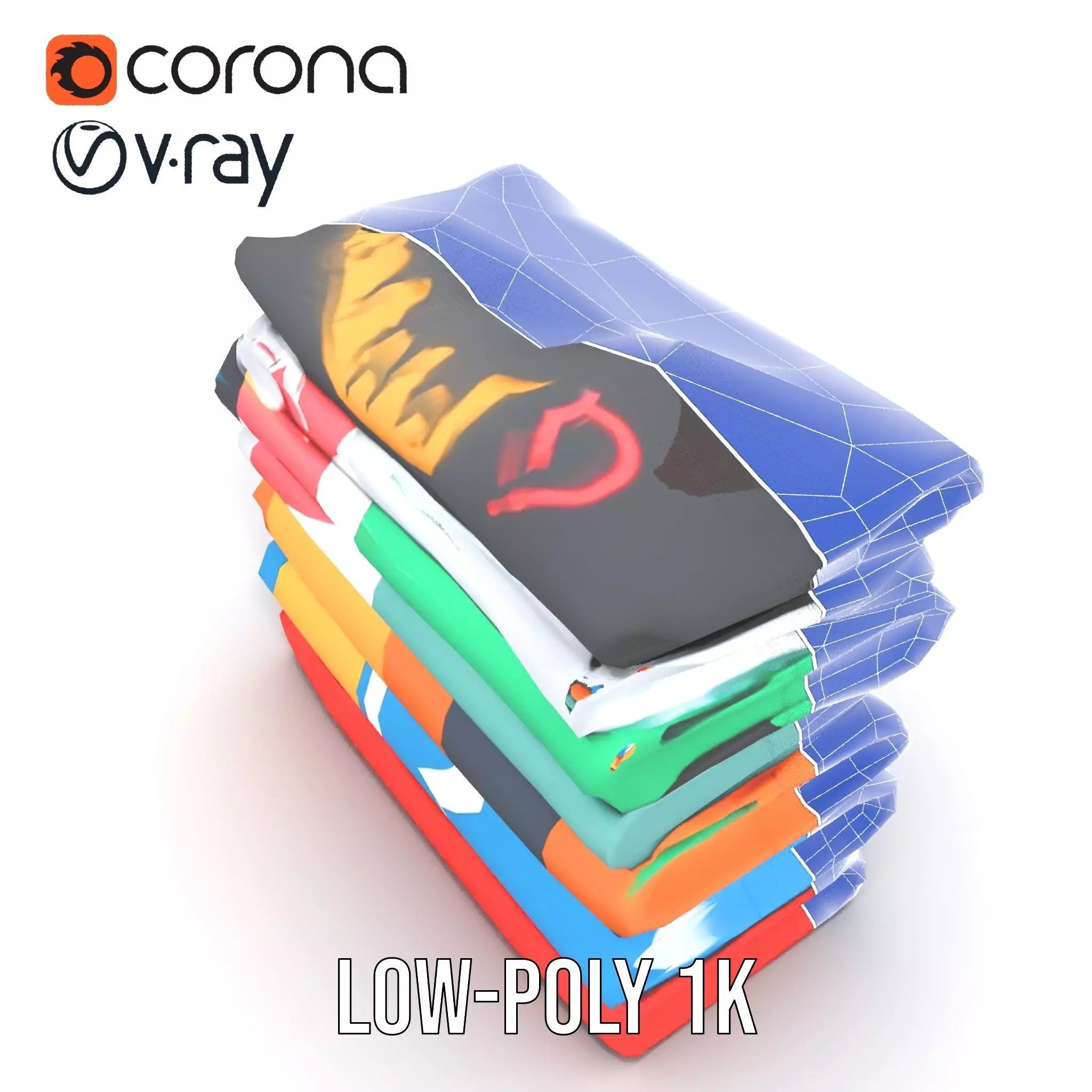 Colorful TShirt Stack model pack Low-poly 3D model_29