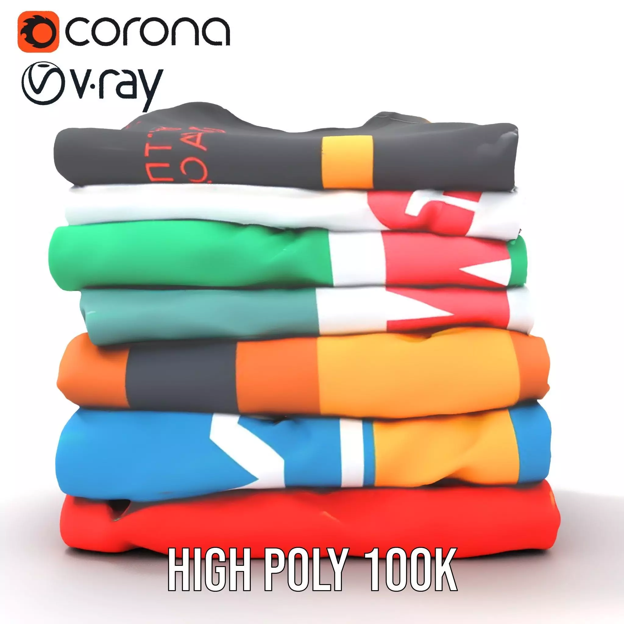 Colorful TShirt Stack model pack Low-poly 3D model_27