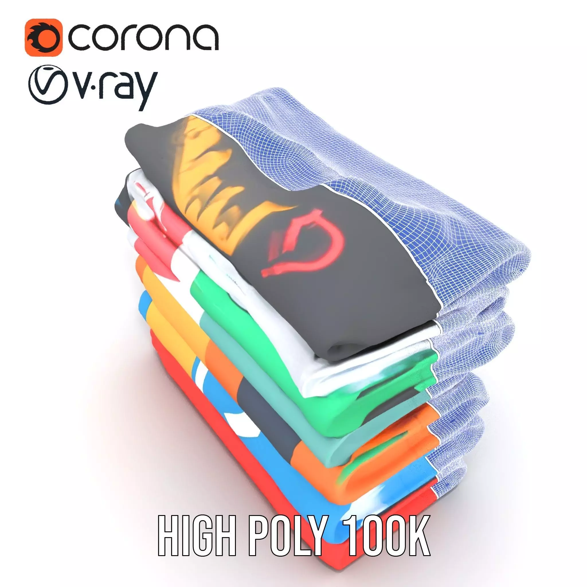 Colorful TShirt Stack model pack Low-poly 3D model_35