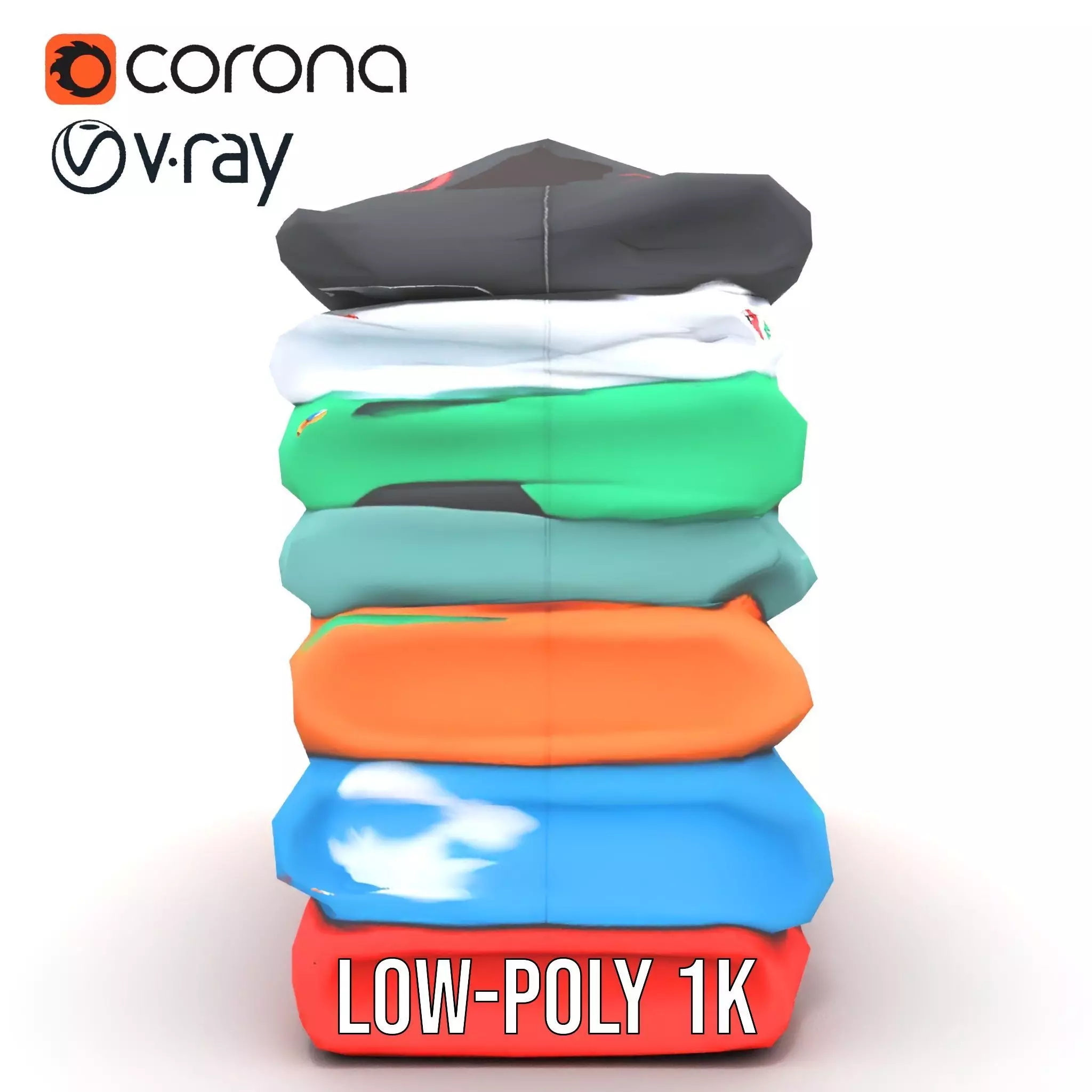 Colorful TShirt Stack model pack Low-poly 3D model_15