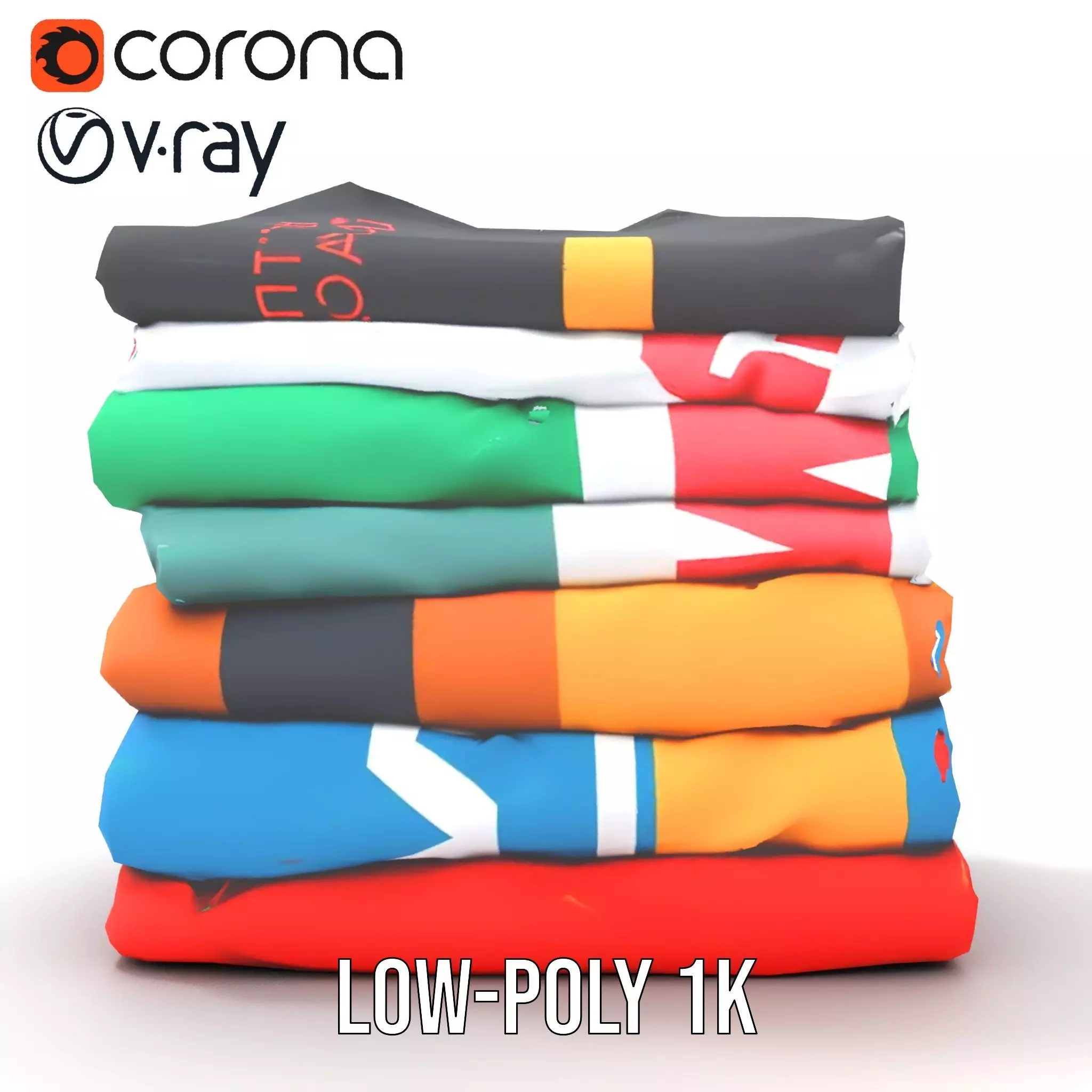 Colorful TShirt Stack model pack Low-poly 3D model_20