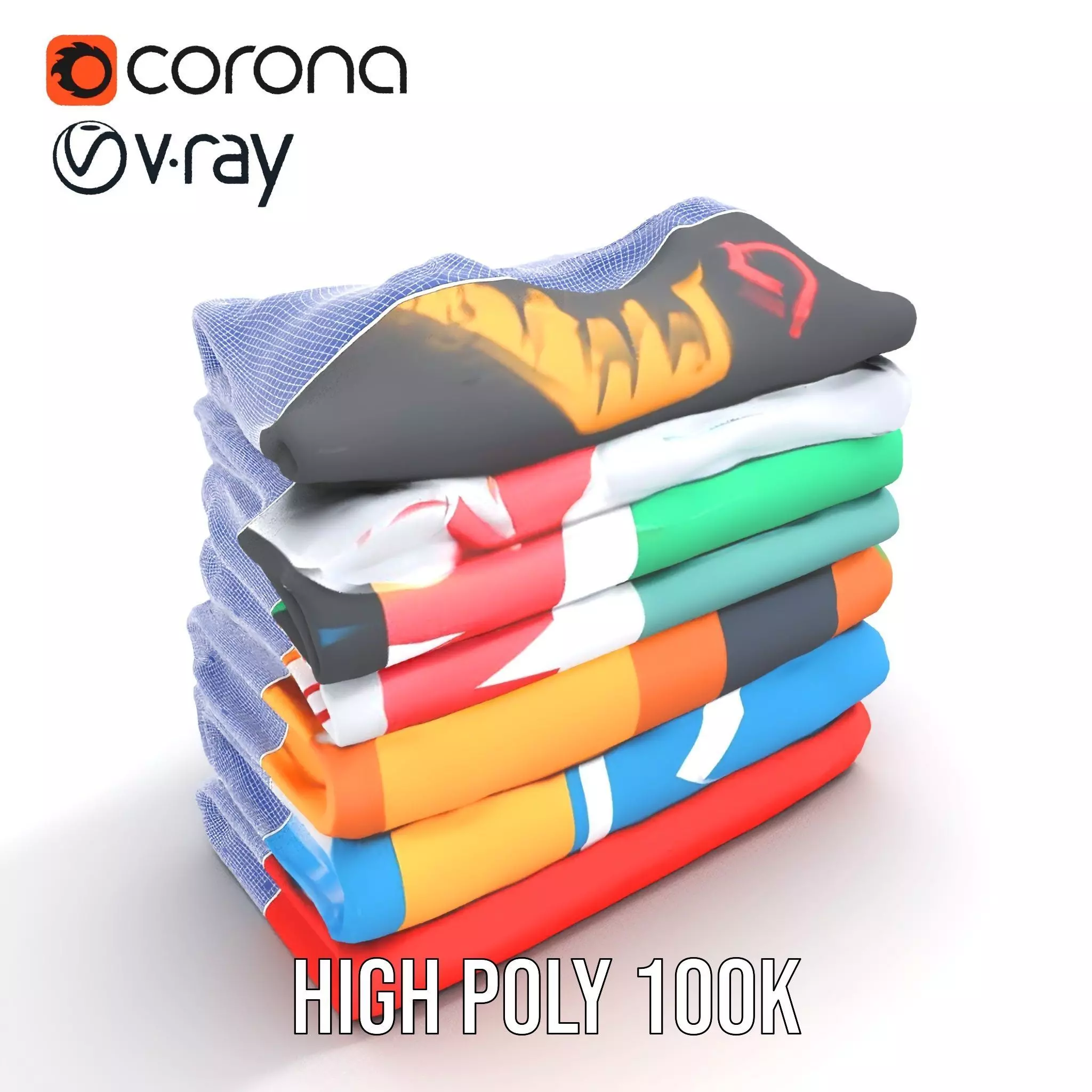 Colorful TShirt Stack model pack Low-poly 3D model_21
