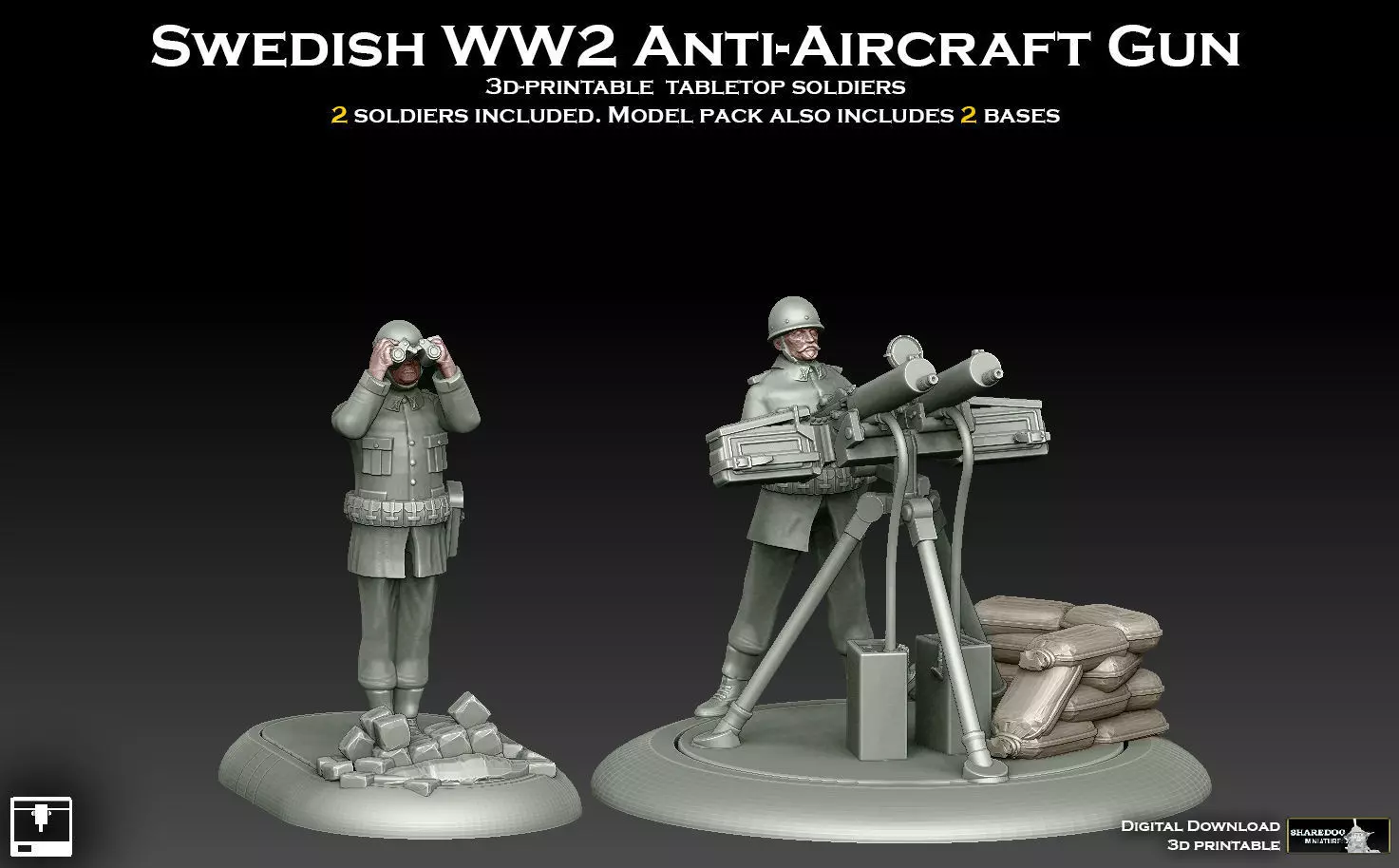 Swedish WW2 Anti Aircraft Gun Team 3D print model_0
