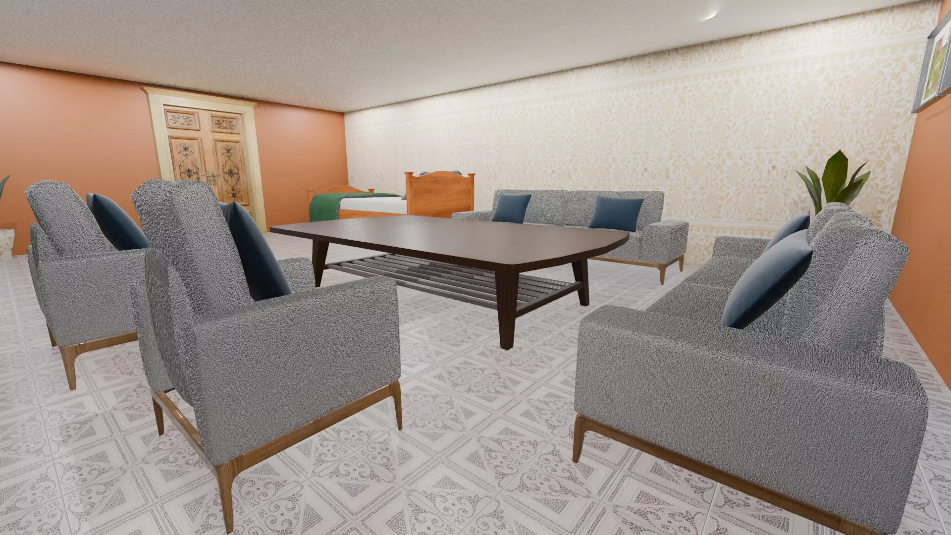 3D Room Set With Sofa Bed  3D model_1