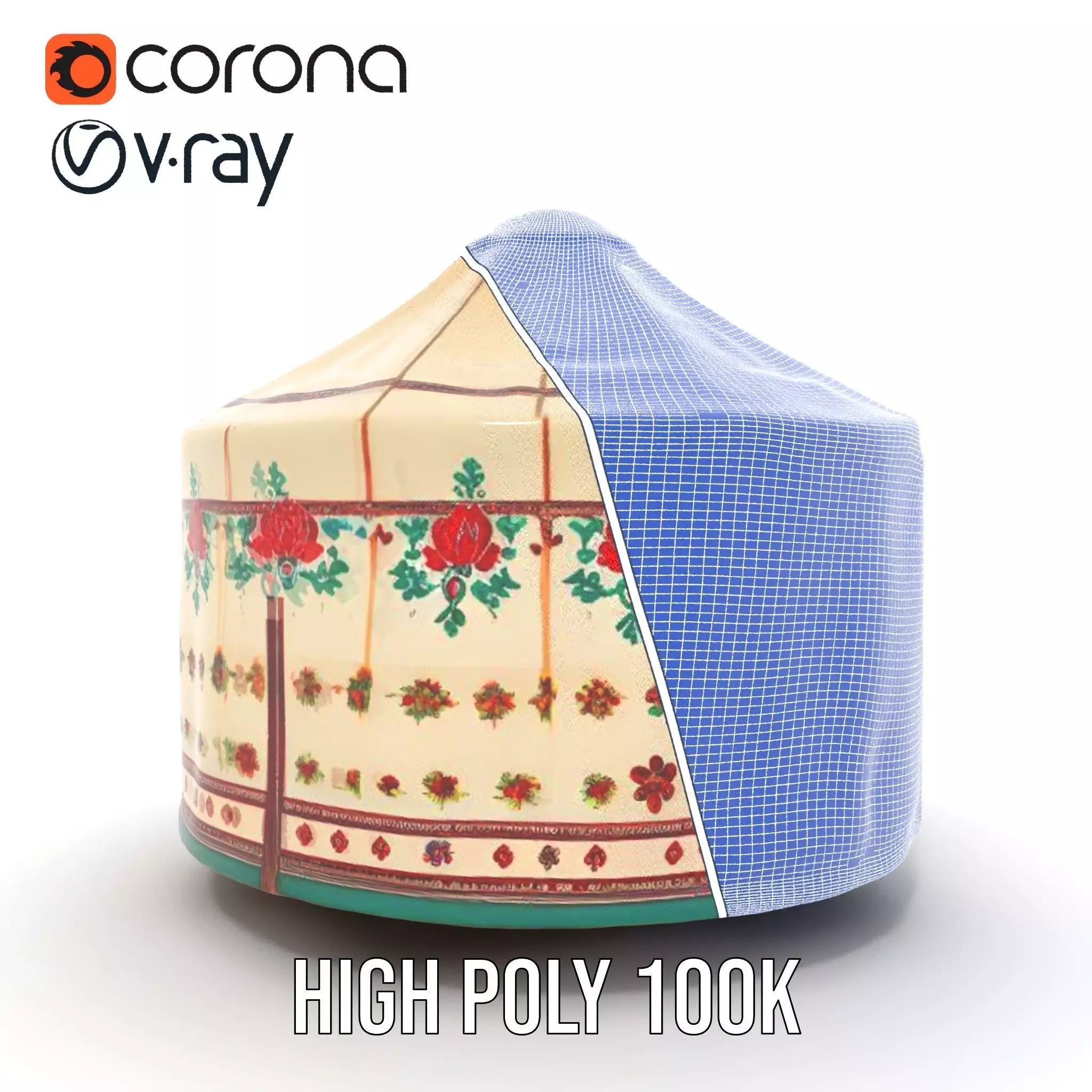 Embroidered Yurt model pack Low-poly 3D model_35