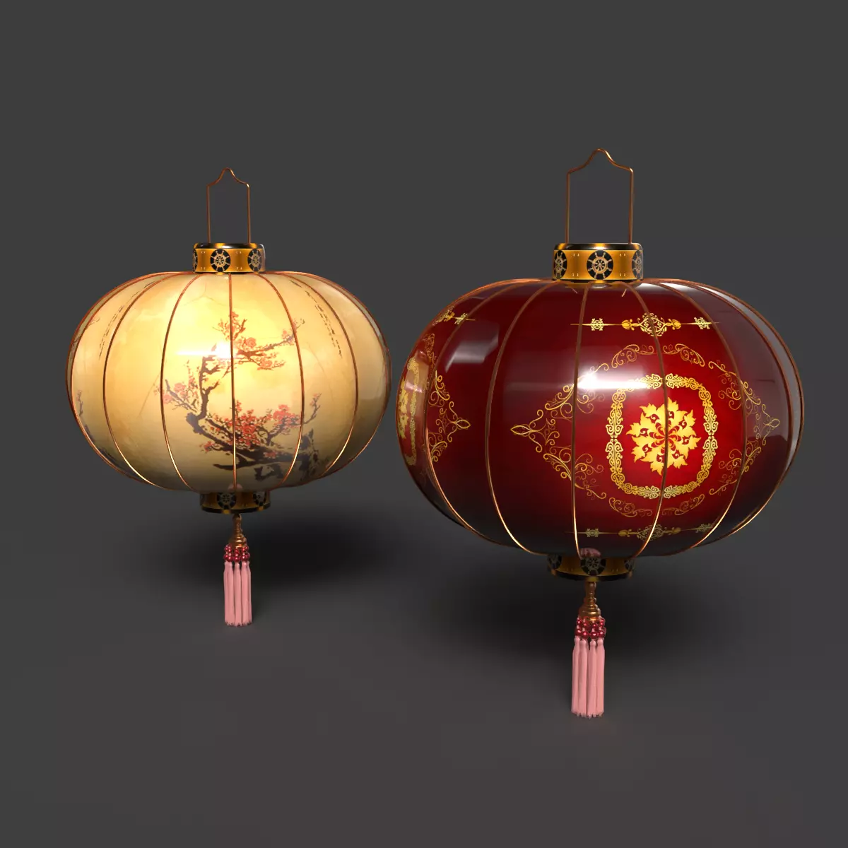 Chinese red lantern Low-poly 3D model_5