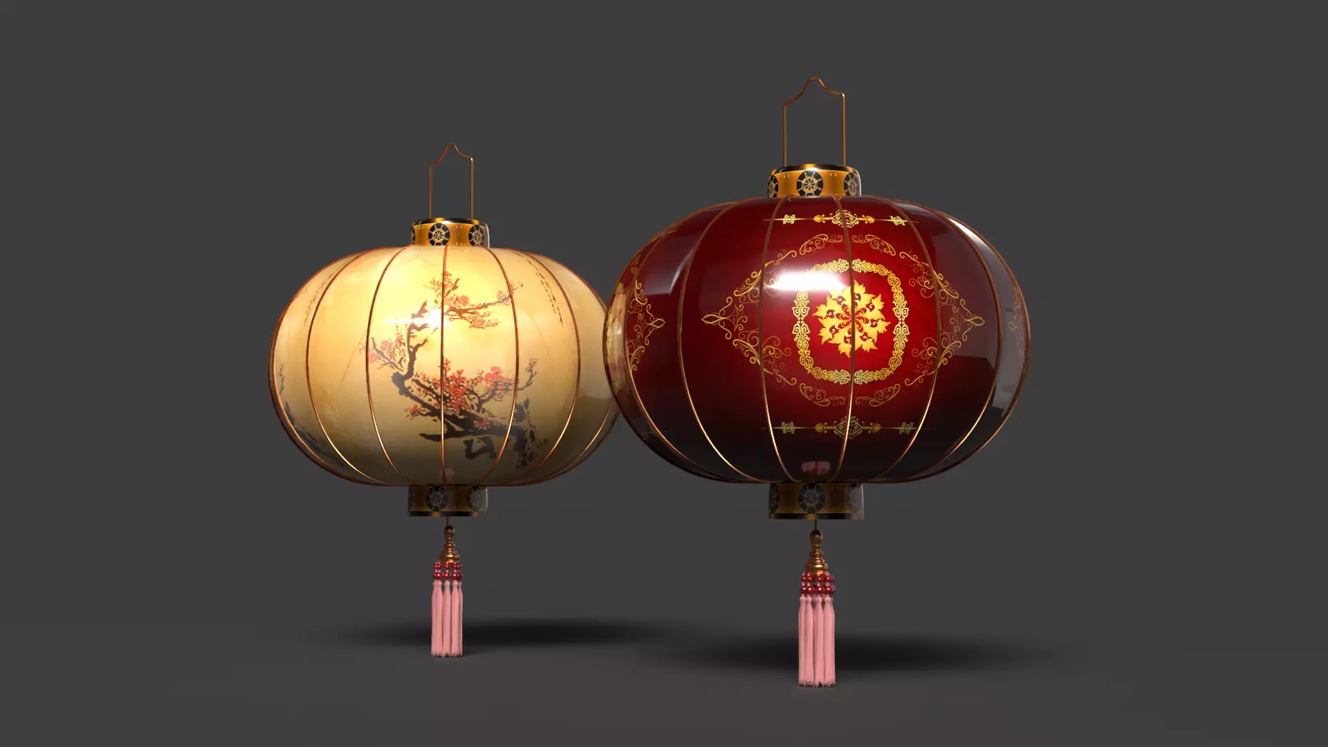 Chinese red lantern Low-poly 3D model_21