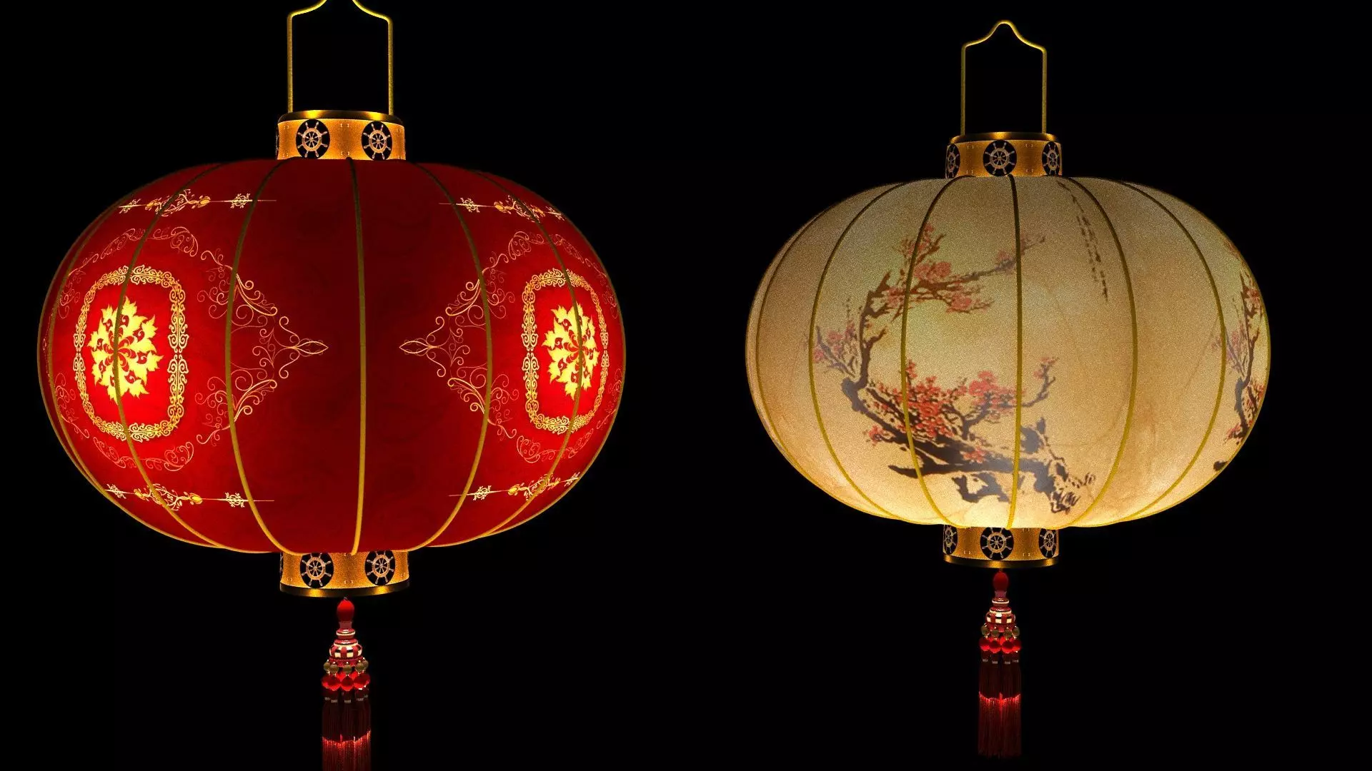 Chinese red lantern Low-poly 3D model_4