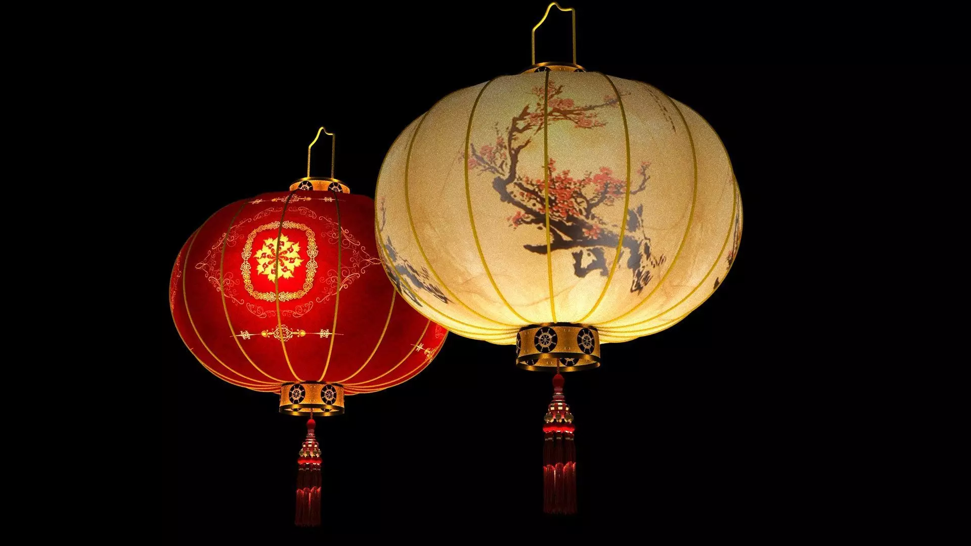 Chinese red lantern Low-poly 3D model_13