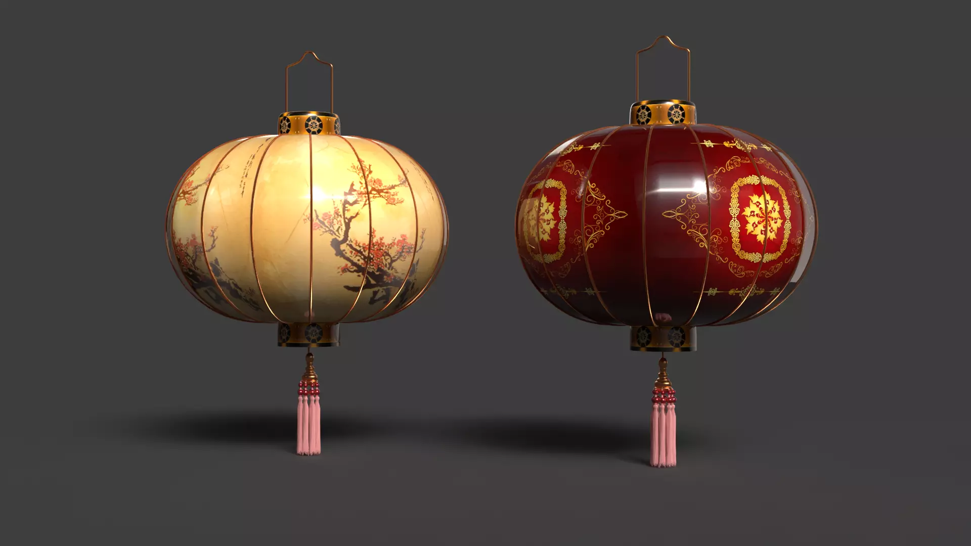 Chinese red lantern Low-poly 3D model_14