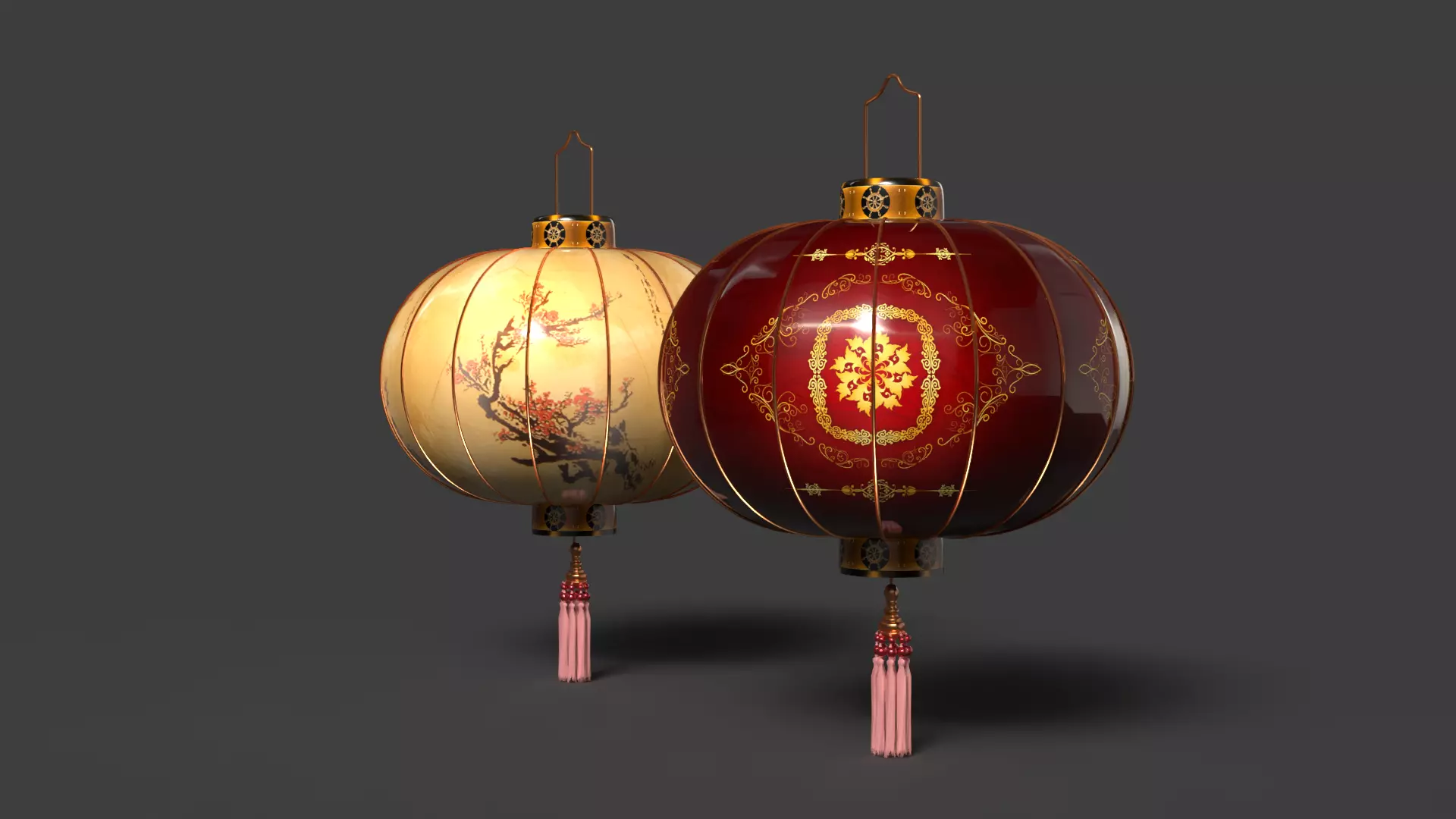 Chinese red lantern Low-poly 3D model_20