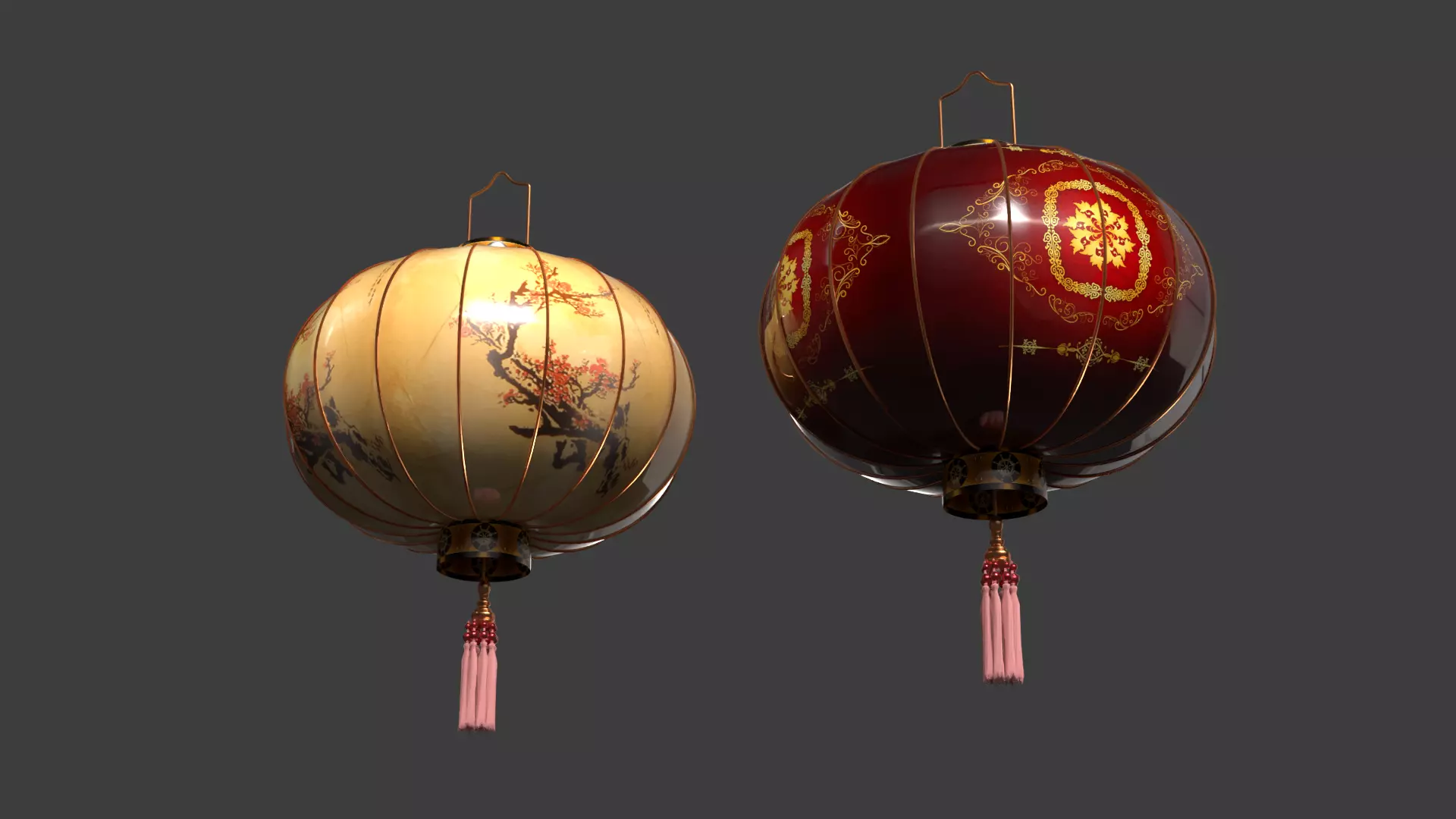 Chinese red lantern Low-poly 3D model_18