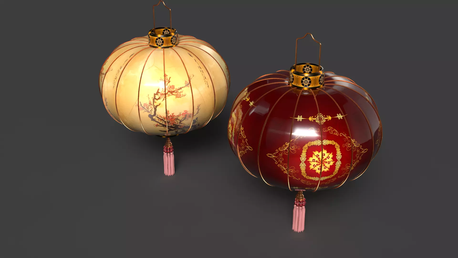 Chinese red lantern Low-poly 3D model_19