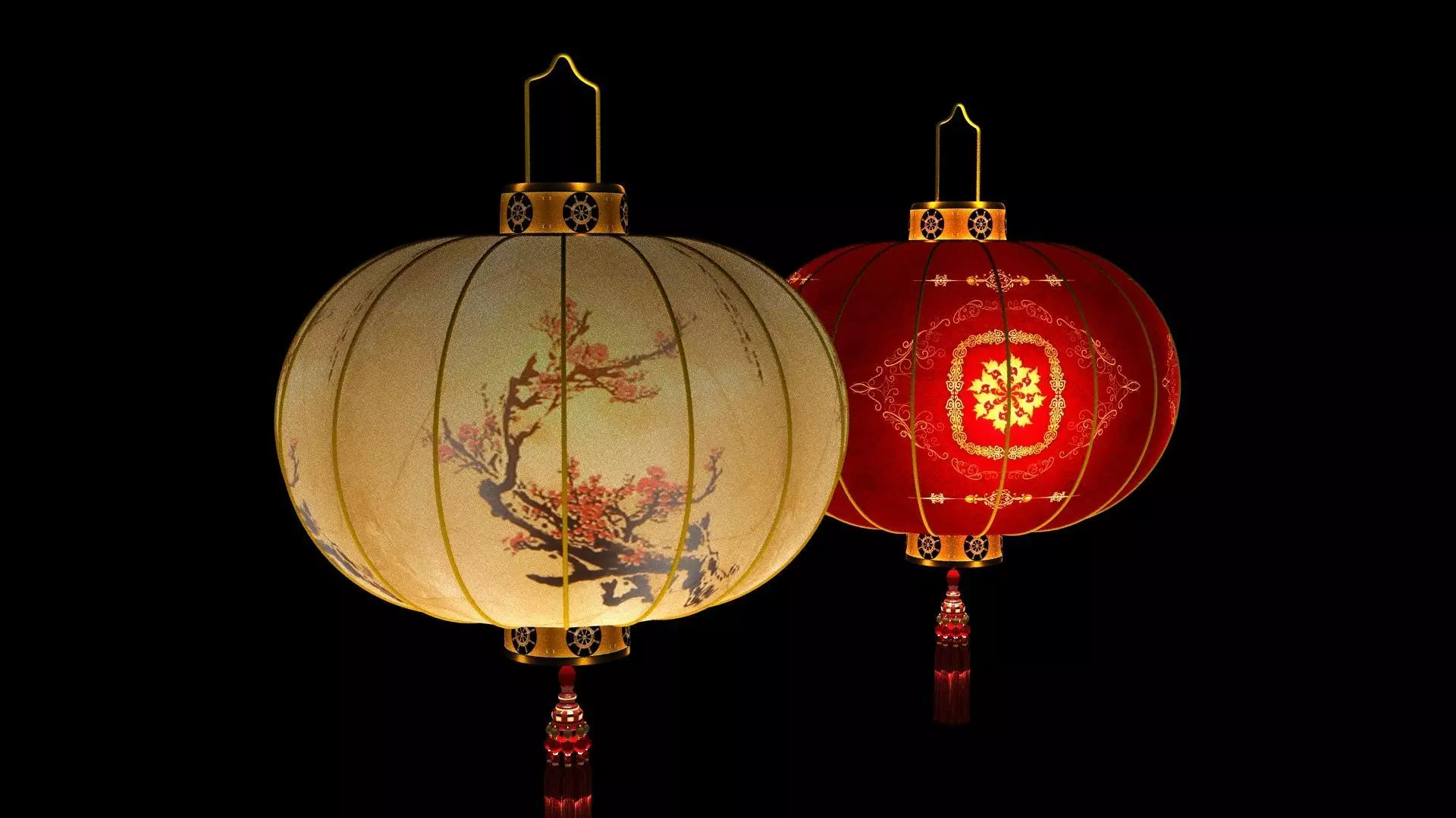 Chinese red lantern Low-poly 3D model_11
