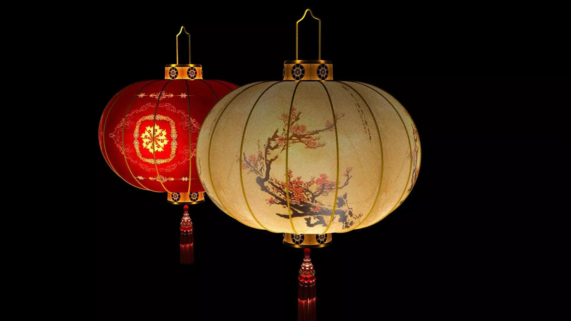 Chinese red lantern Low-poly 3D model_16