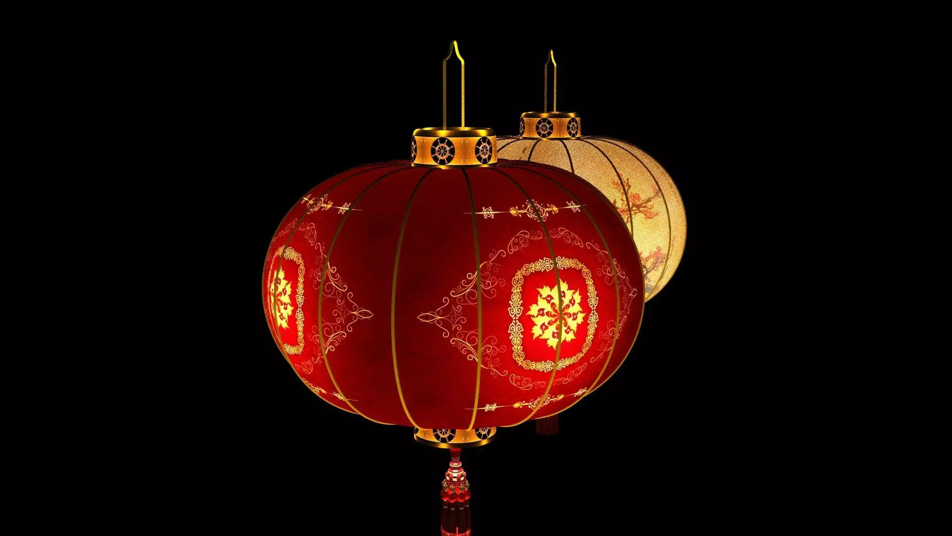 Chinese red lantern Low-poly 3D model_10