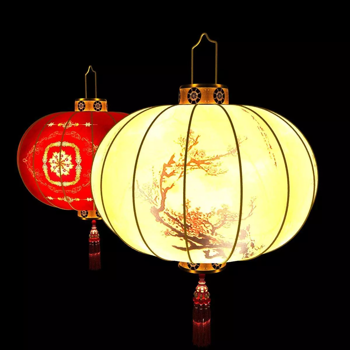 Chinese red lantern Low-poly 3D model_7