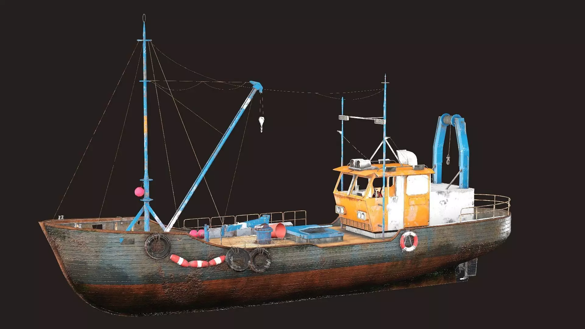 Old Fishing Boat Low Poly 3D Model Low-poly 3D model_0