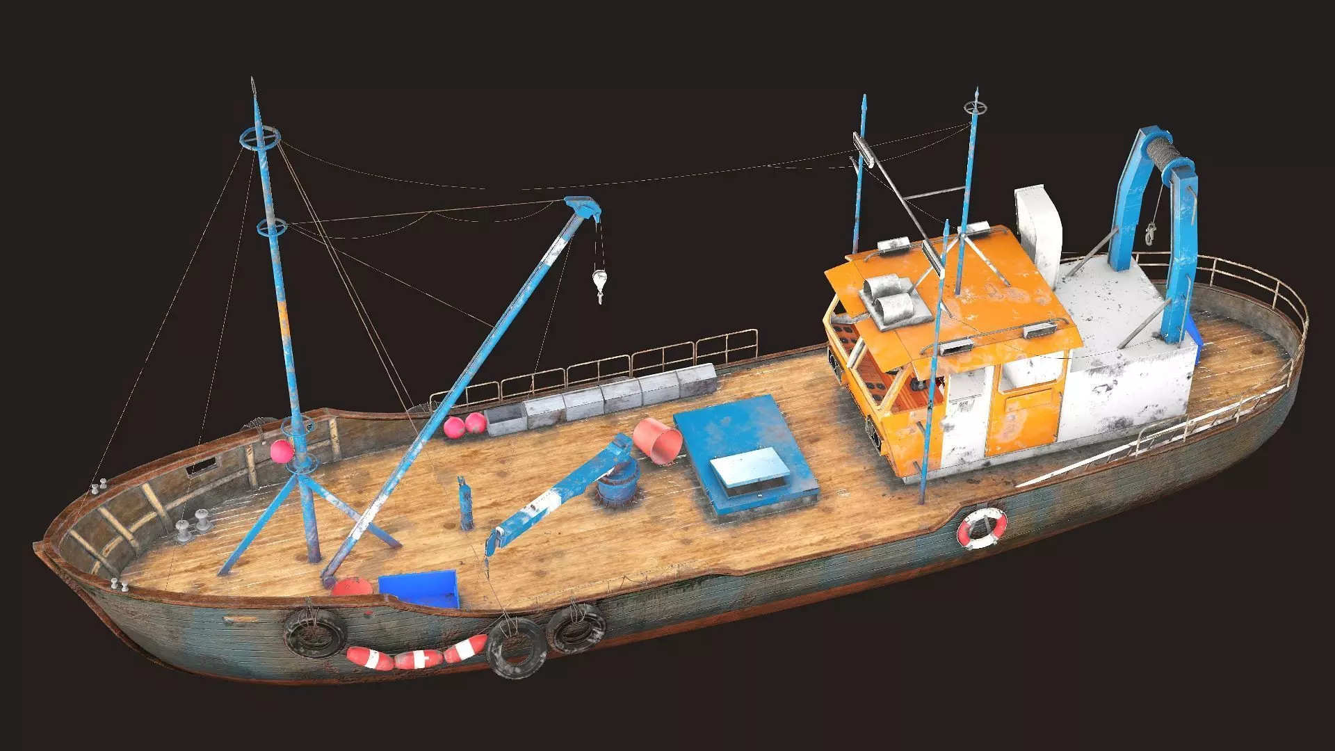 Old Fishing Boat Low Poly 3D Model Low-poly 3D model_3