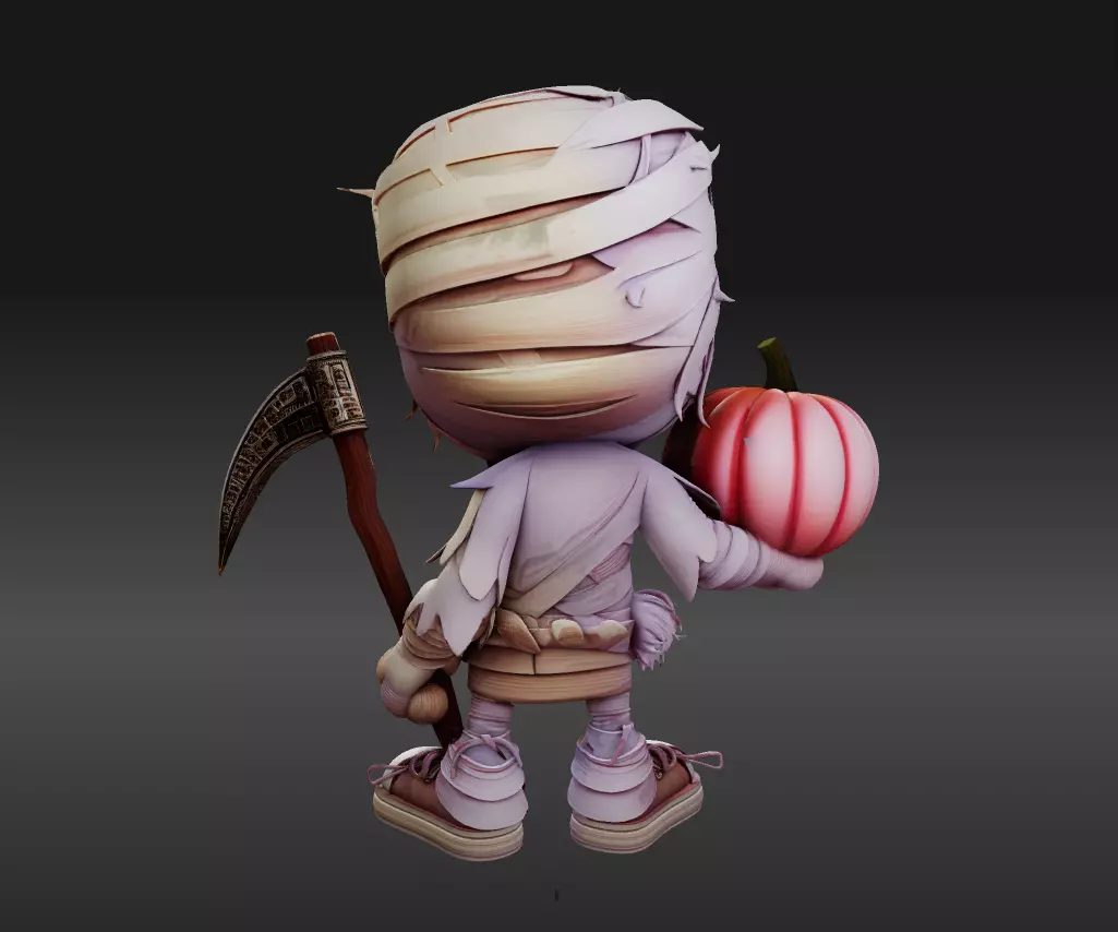 Chibi Mummy Child Figure STL File Halloween Decoration 3D print model_9