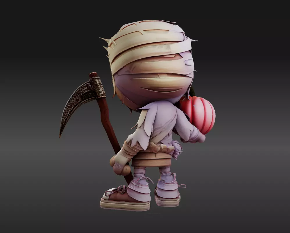 Chibi Mummy Child Figure STL File Halloween Decoration 3D print model_7