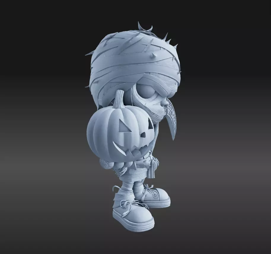 Chibi Mummy Child Figure STL File Halloween Decoration 3D print model_8