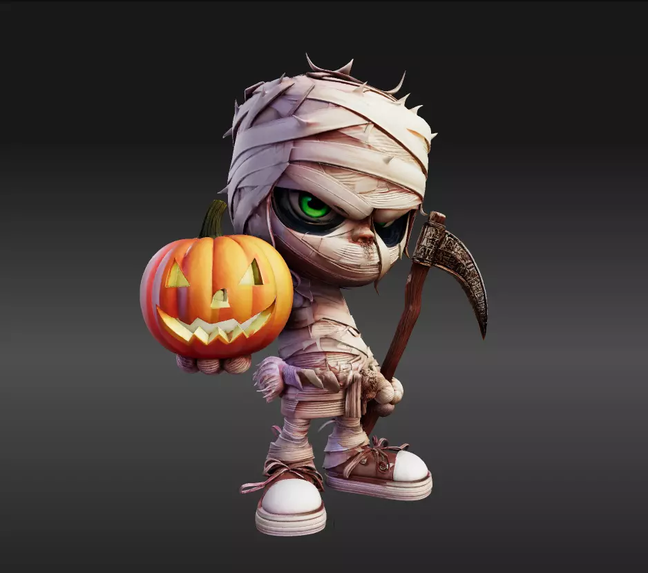 Chibi Mummy Child Figure STL File Halloween Decoration 3D print model_4