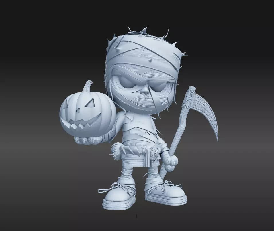 Chibi Mummy Child Figure STL File Halloween Decoration 3D print model_3