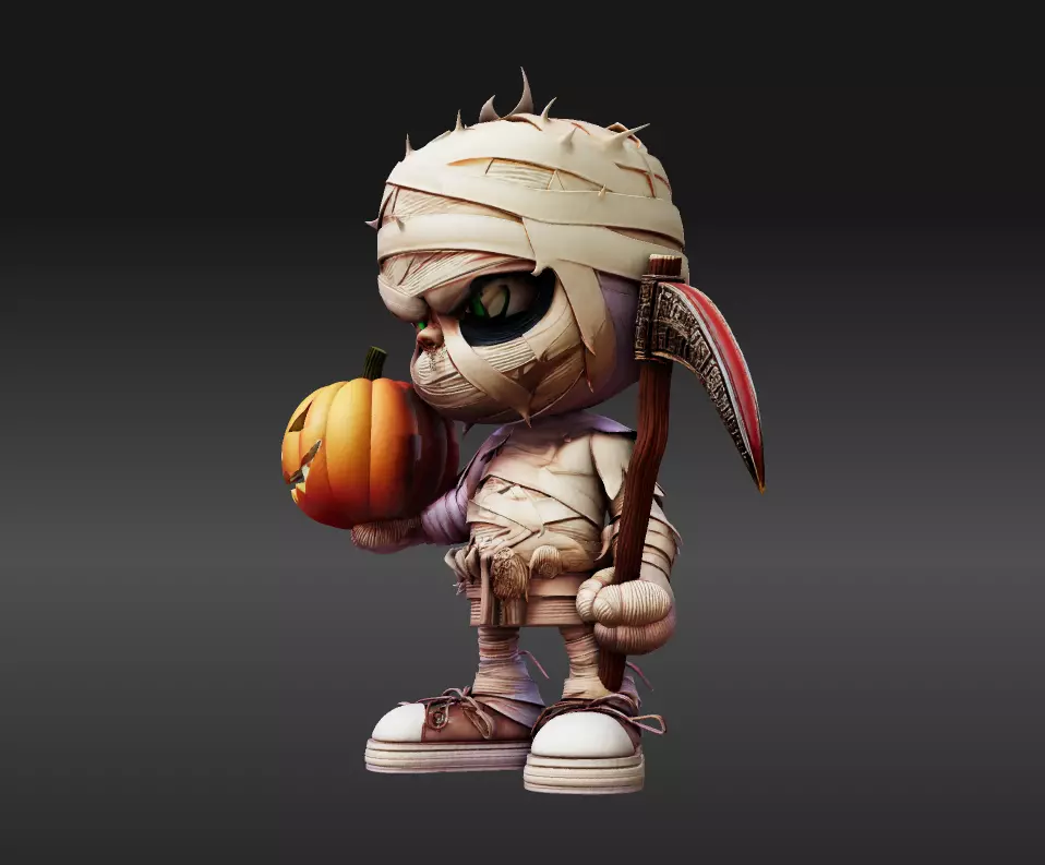 Chibi Mummy Child Figure STL File Halloween Decoration 3D print model_6