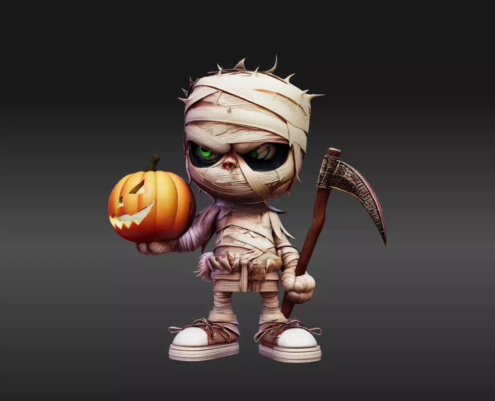 Chibi Mummy Child Figure STL File Halloween Decoration 3D print model_5
