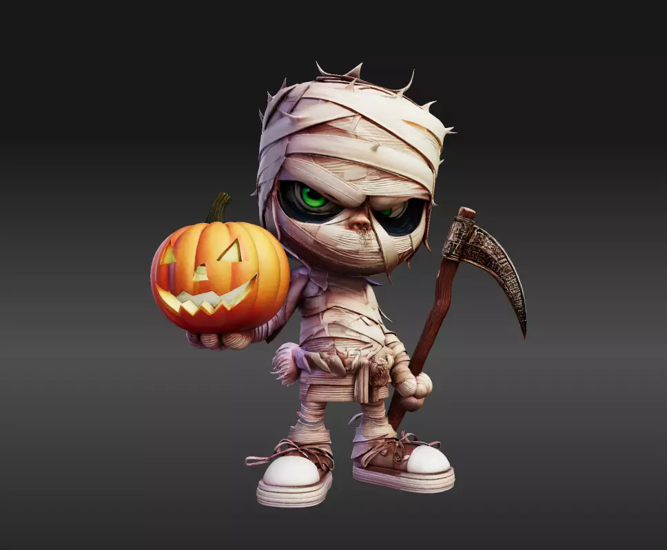 Chibi Mummy Child Figure STL File Halloween Decoration 3D print model_0