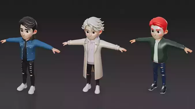 Cartoon Korean Style Boys 3D Rigged Characters