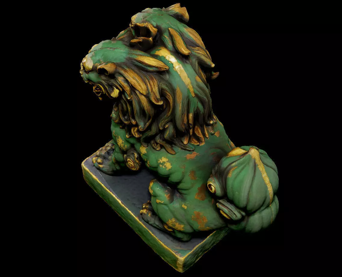 Japanese Komainu Cerberus - 3-Headed Guardian Lion-Dog Statue 3D print model_5