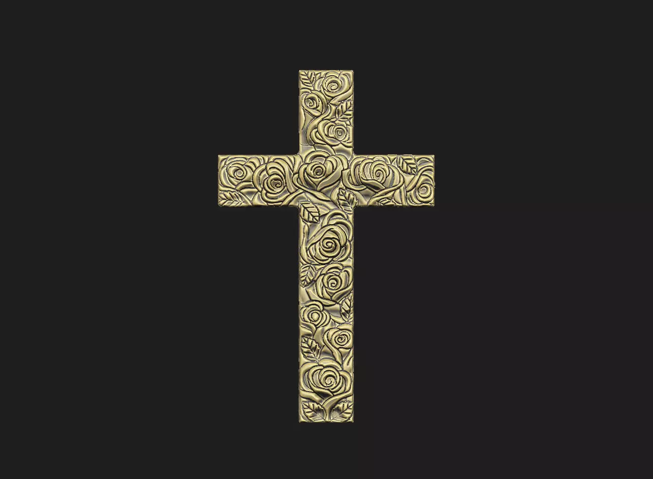 Cross rose floral cluster religion cathedral krest spirituality 3D print model_8