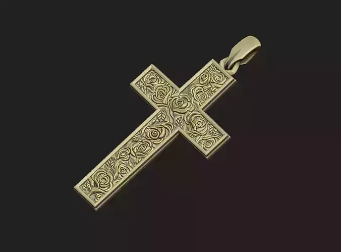 Cross rose floral cluster religion cathedral krest spirituality 3D print model
