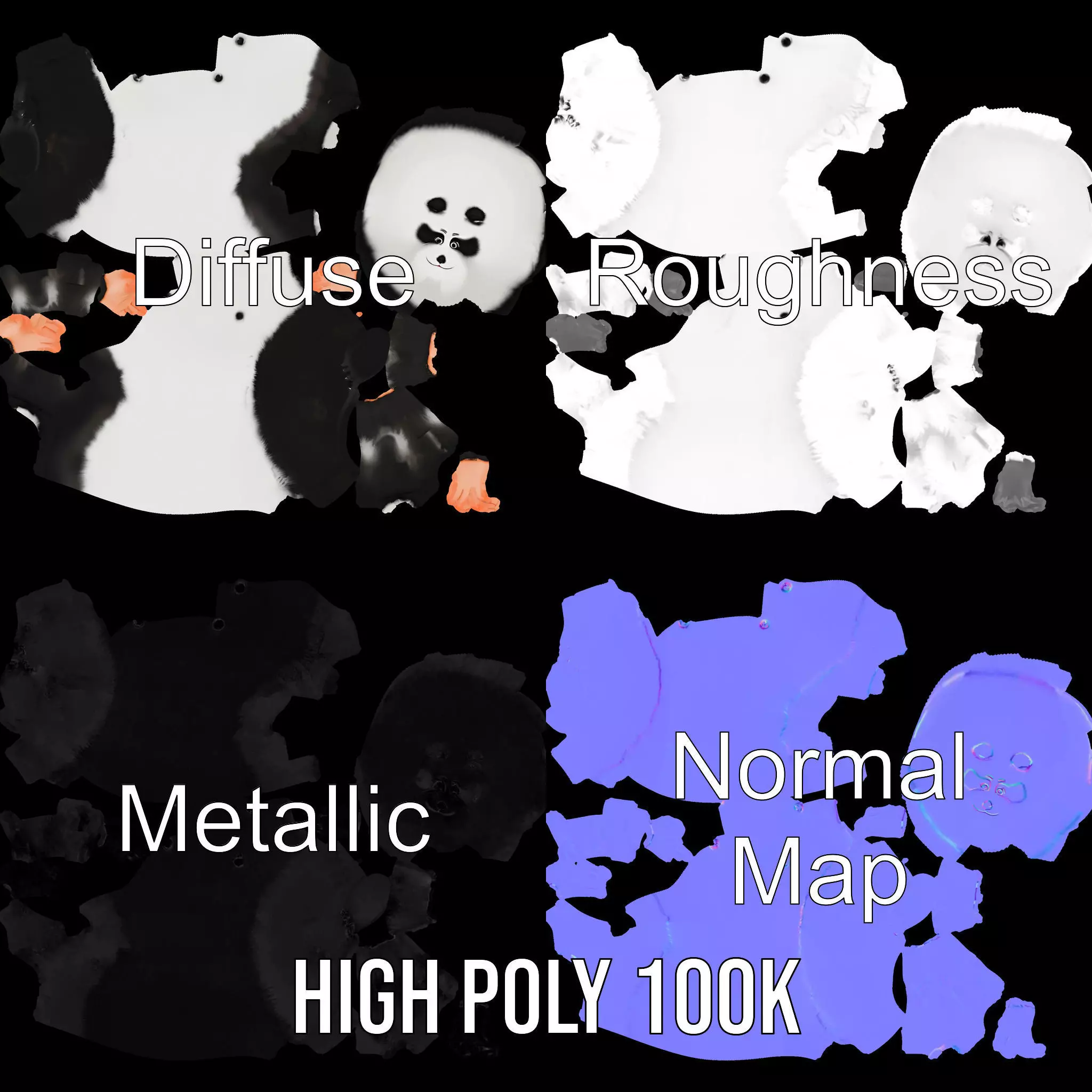 Fluffy Panda Character model pack Low-poly 3D model_4