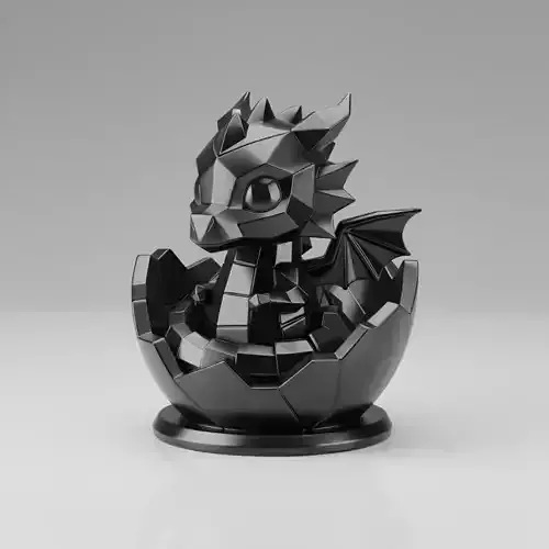 low-poly dragon hatchling in an egg