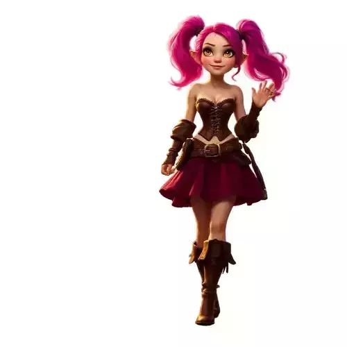 A confident fantasy character featuring vibrant pink pigtails