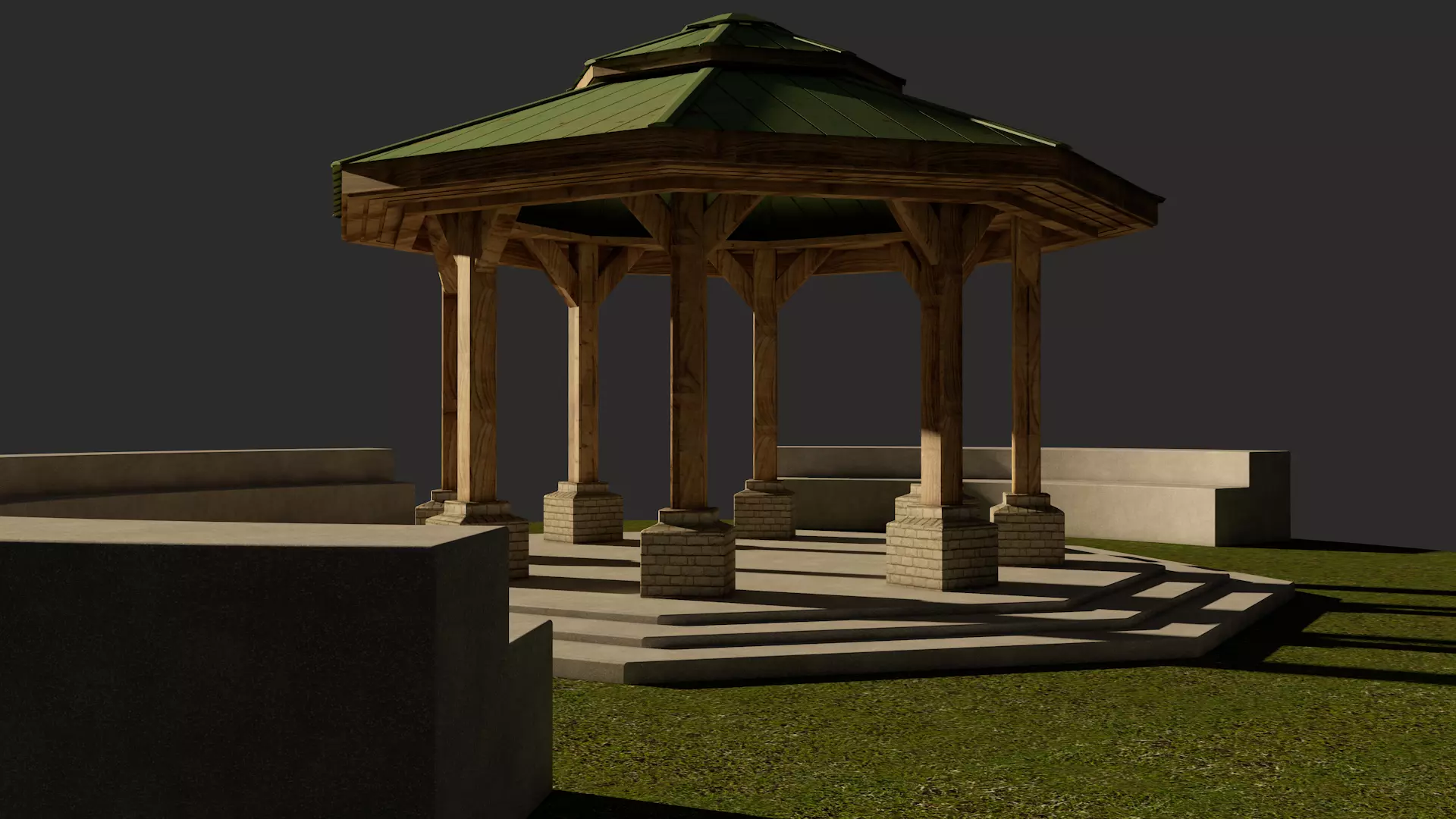 Park Bench and Sunsetshade Set 3D model_1