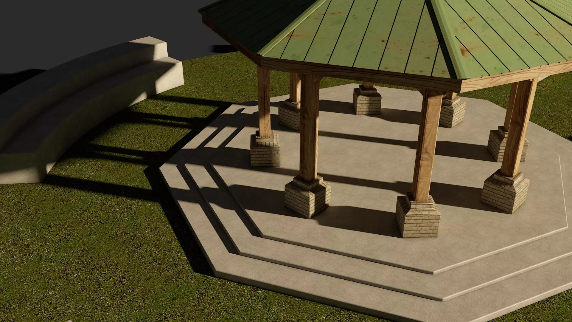 Park Bench and Sunsetshade Set 3D model_7