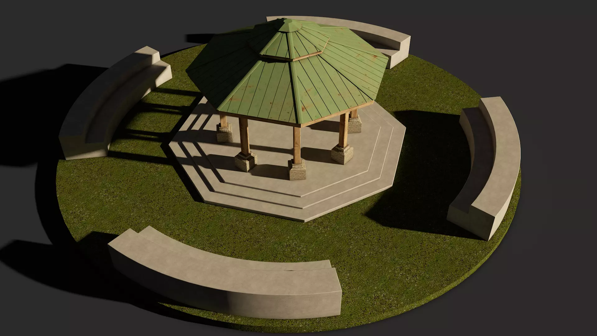 Park Bench and Sunsetshade Set 3D model_2