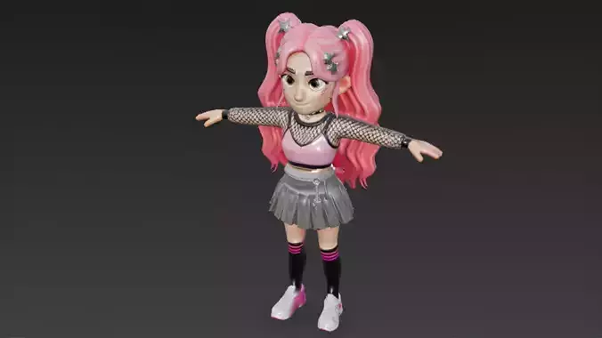 Cartoon Korean Style Idol Girl 3D Rigged Character