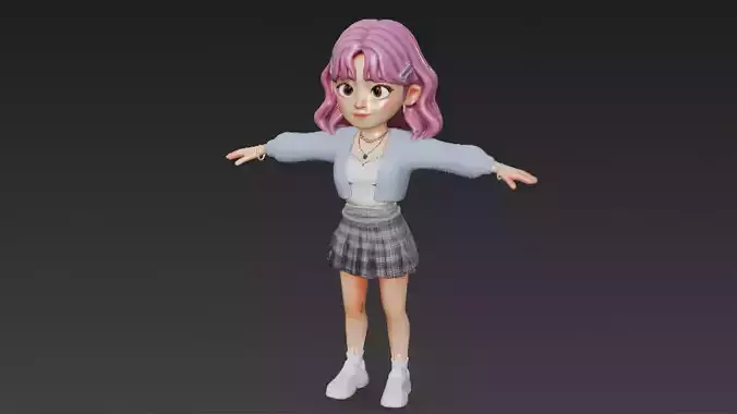 Cartoon Korean Style Cute Idol Girl 3D Rigged Character